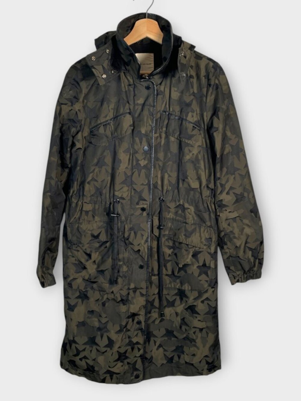 AVEC LES FILLES Star Camo Jacket Sz SMALL Green Rain Hooded Casual